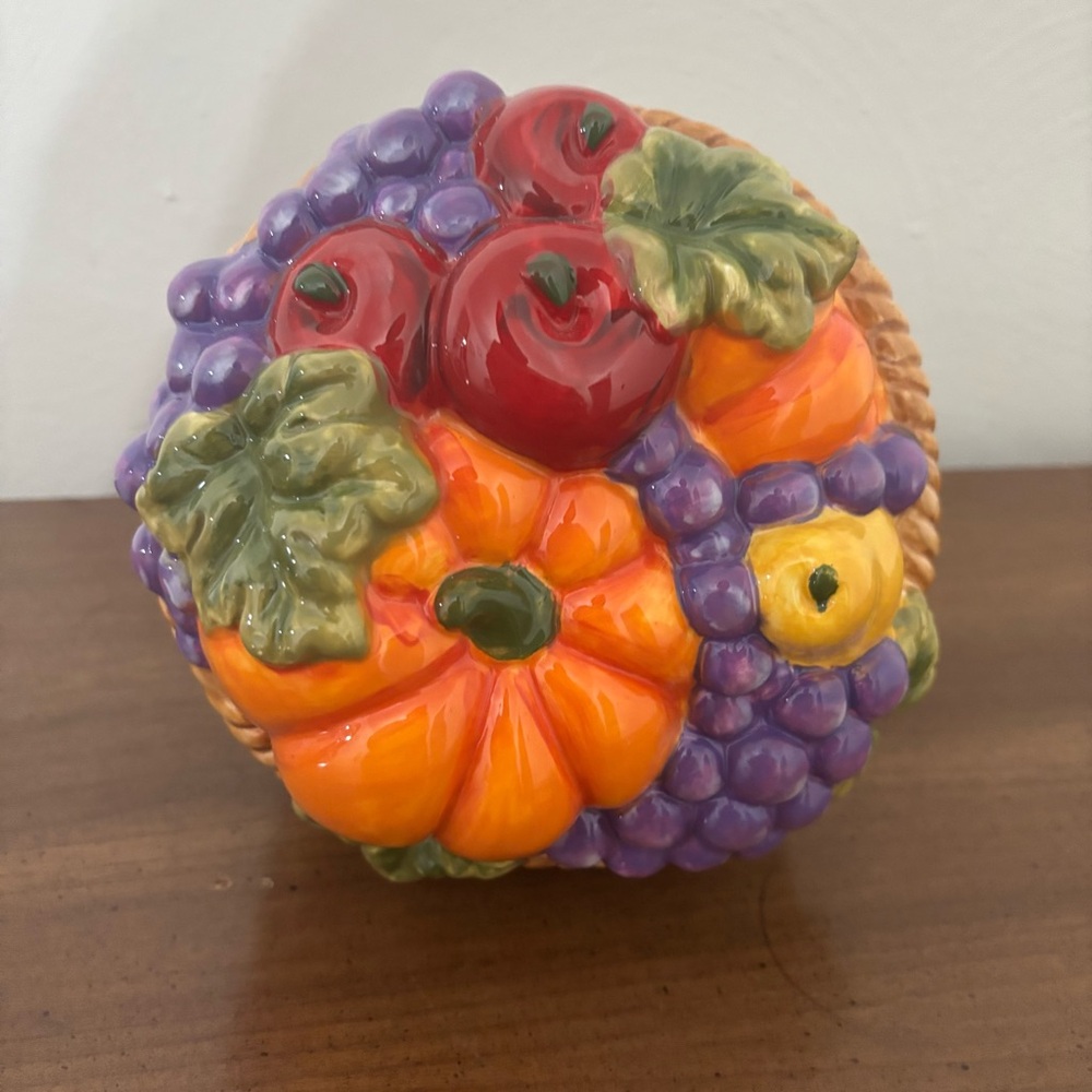 David’s Cookies Cornucopia Cookie Jar Fruits Thanksgiving Wicker Ceramic Rare - Picture 4 of 5
